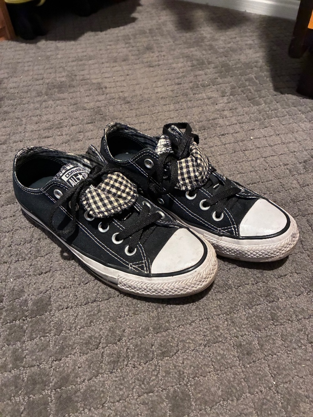 Black Double Tongue Converse All Stars